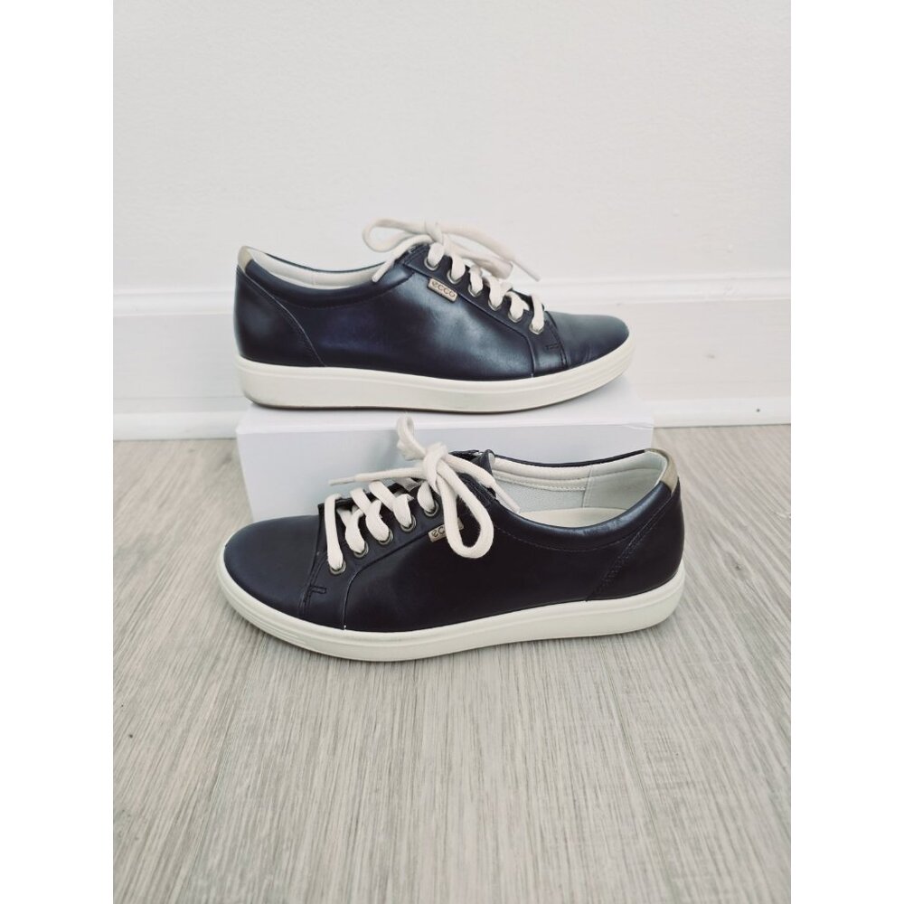 ECCO Soft 7 Navy Blue Lace Up Womens Leather Cap Toe Sneaker Shoes 7 7.5 38 - Picture 12 of 12